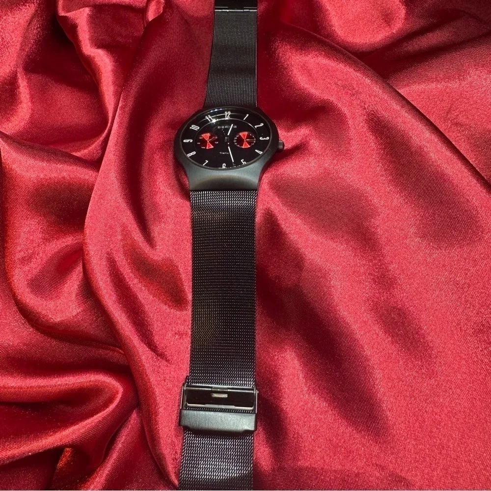Bering Titanium Men’s Watch Black/Red Subdials 11939-229